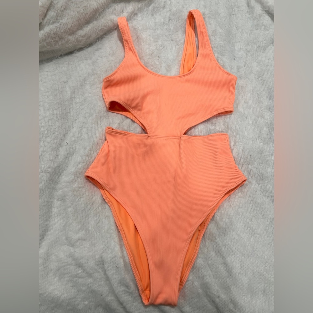 aerie shine pique v wire cutout one piece swimsuit Size M